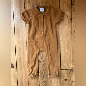 Orcas Lucille Short Sleeve Henley Romper - Butterscotch- 3-6 months